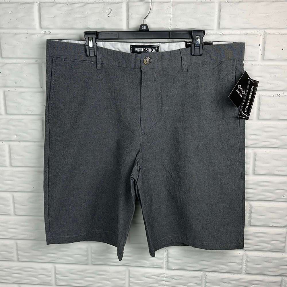 WICKED STITCH DRESS SHORTS COTTON SPANDEX GRAY SIZE 38